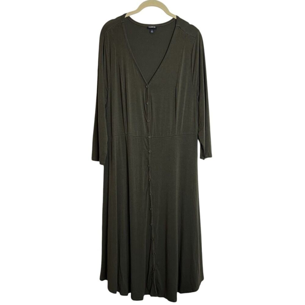 Torrid Womens Knit Dress Size 1X Olive Green Fit & Flare 3Q Sleeve Career Casual